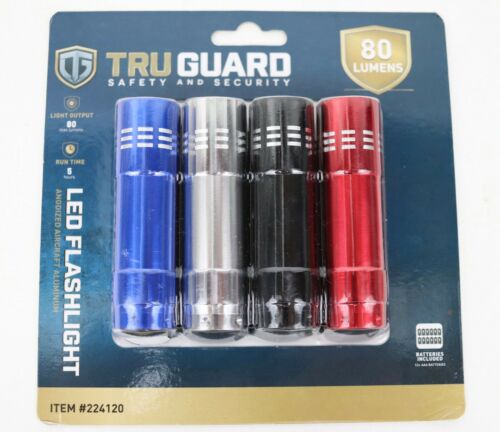 Tru Guard 80 Lumens LED Flashlight 4 Pack 5 Hour Runtime Batteries Included NEW